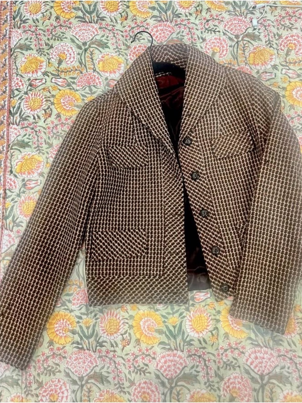 Vintage 100% wool Brown & Cream Patterned Blazer